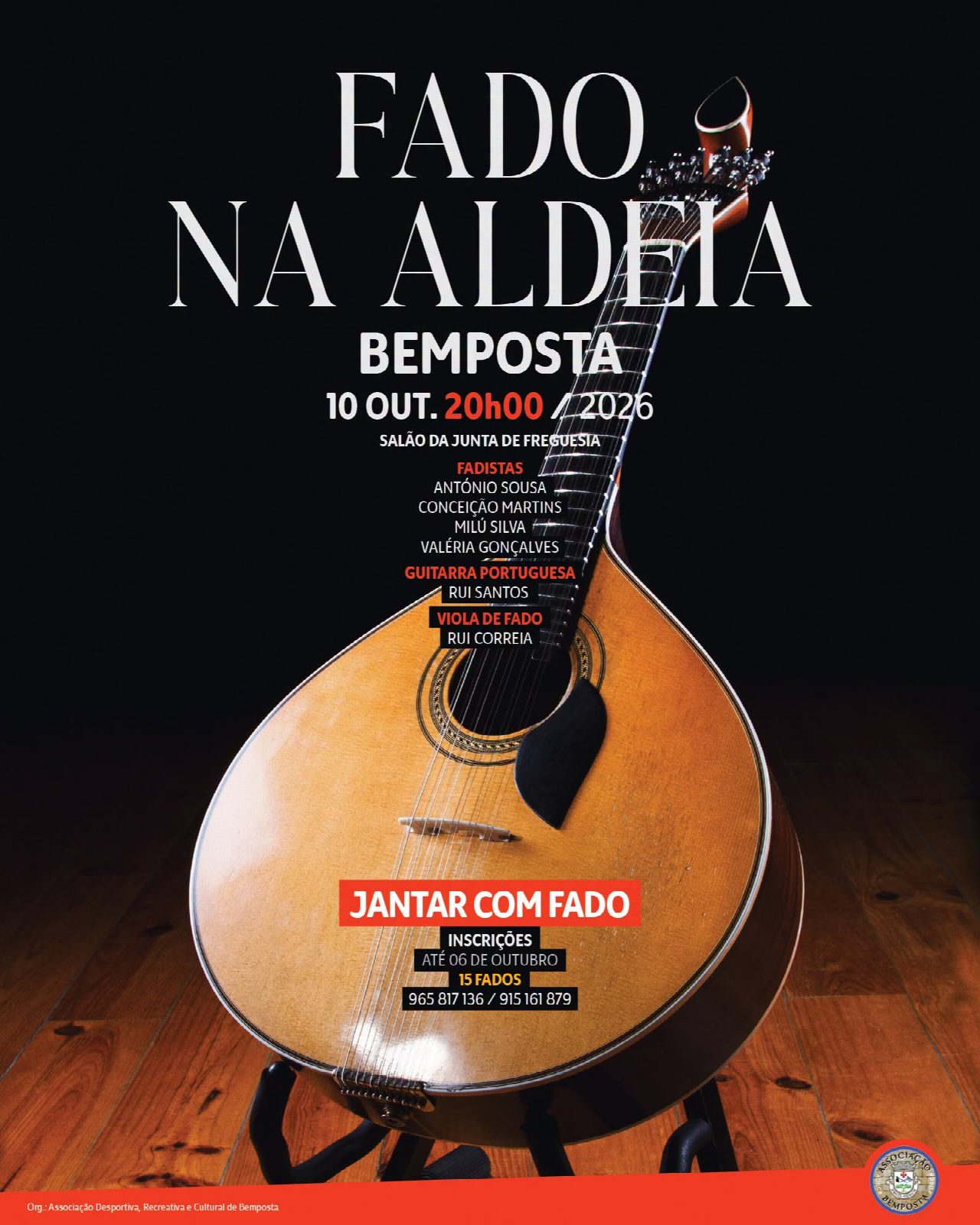 Fado na Aldeia: dinner and fado in Bemposta on 10 October